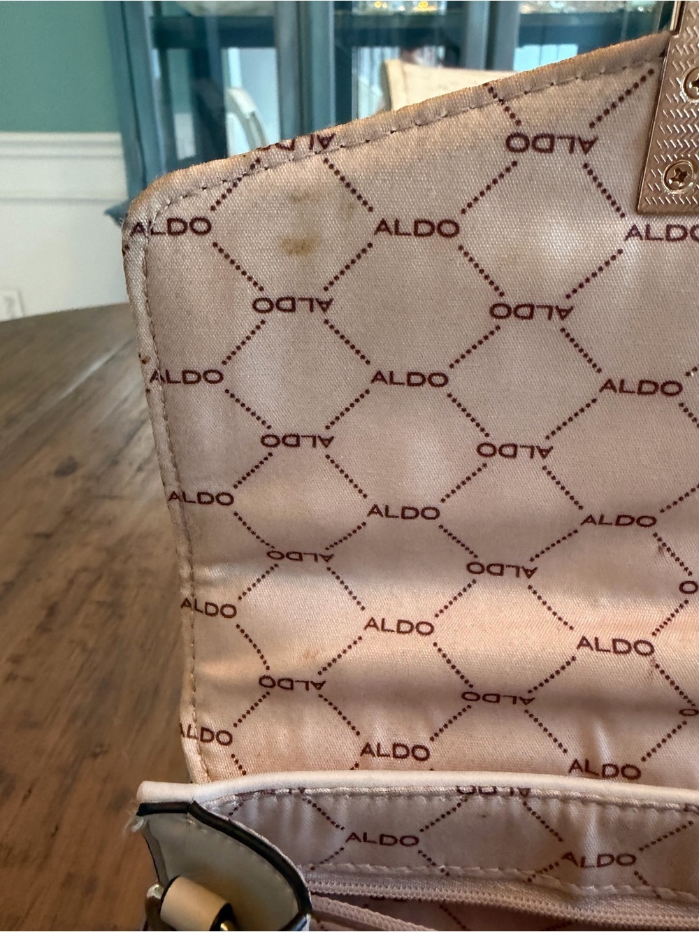 ALDO Cream Quilted Top-Handle Satchel with Gold Chain Accent - Picture 7 of 15